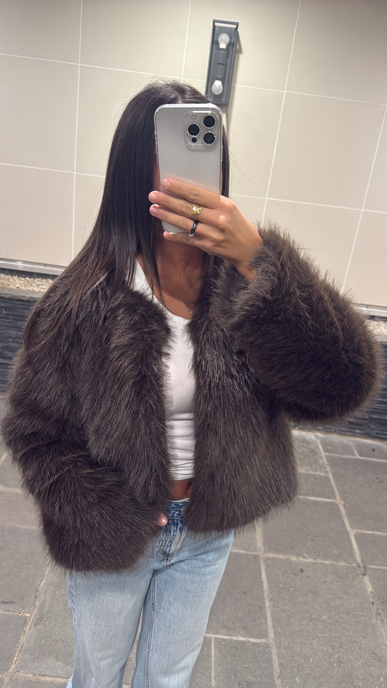 Veste fausse fourrure marron