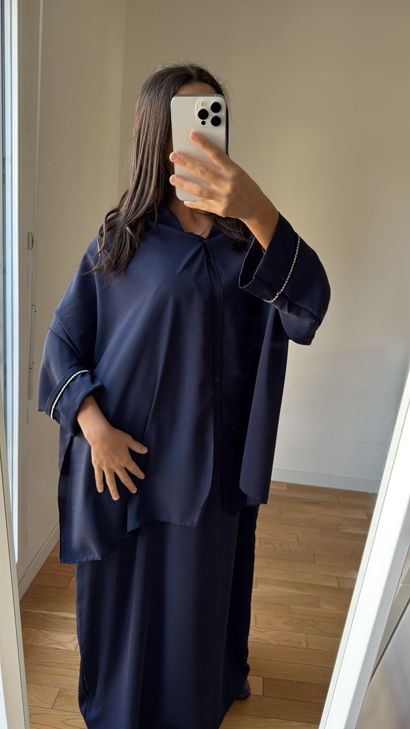 Abaya voile intégré bleu marine