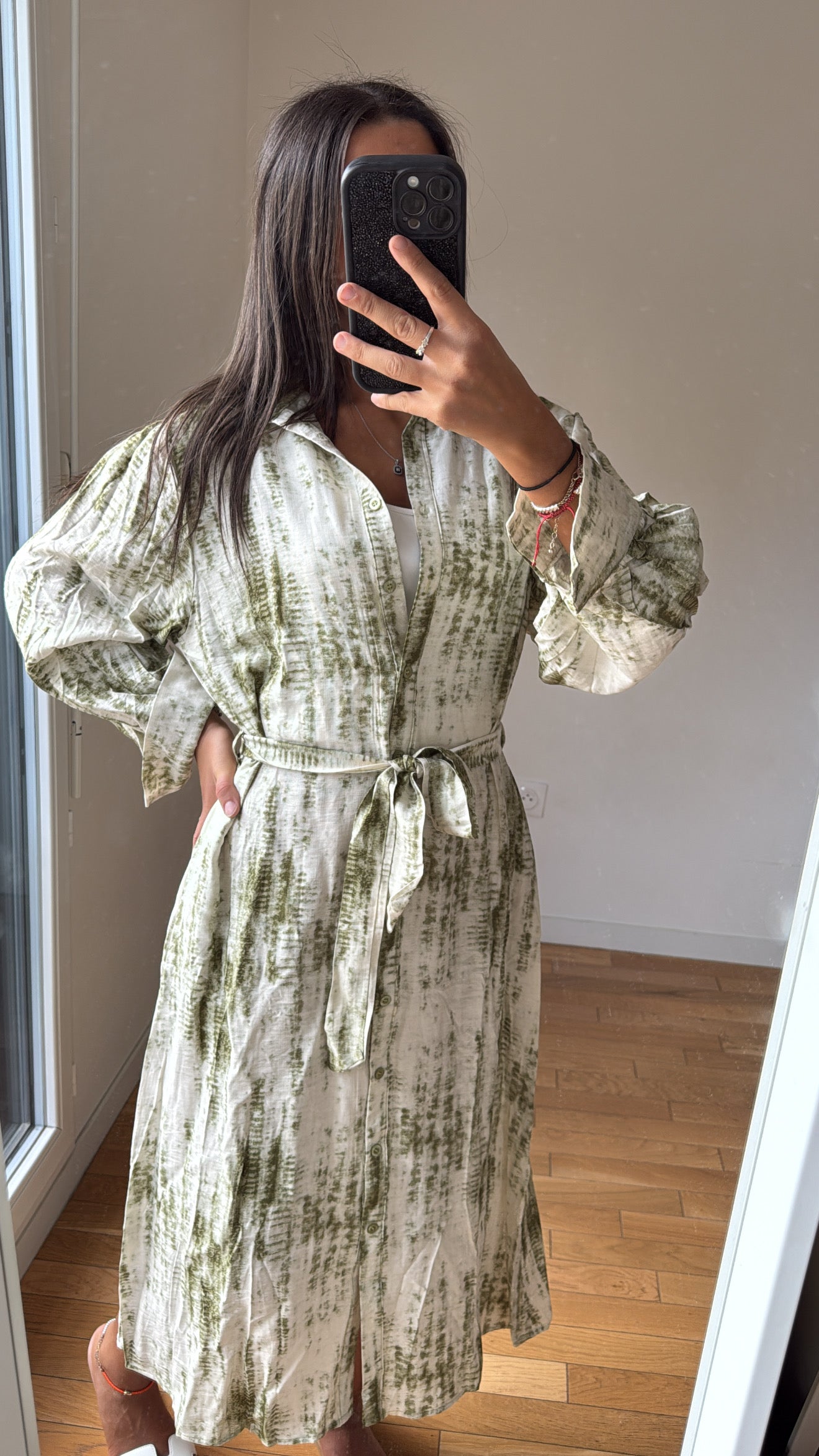 Robe chemise verte kaki