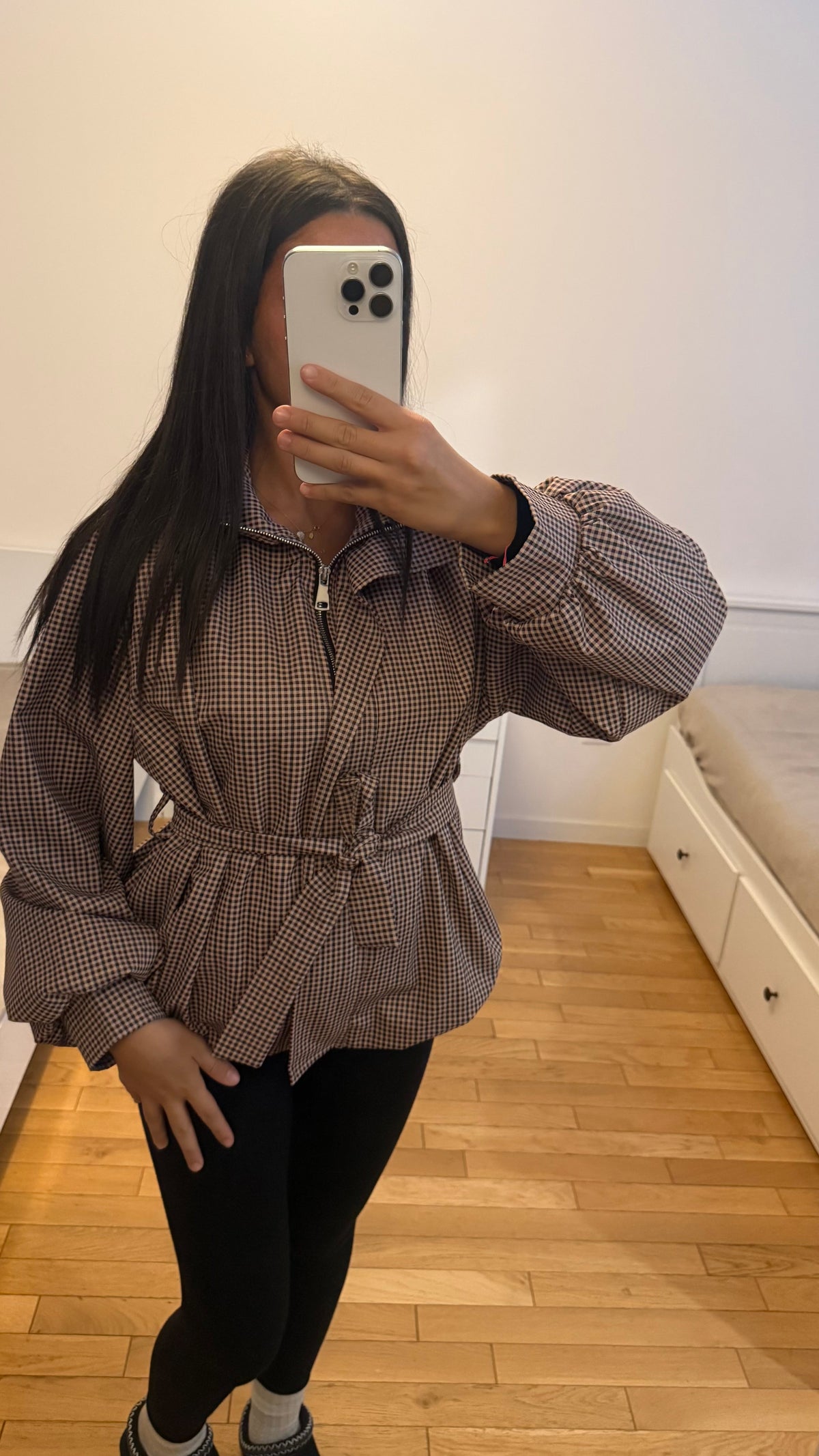 Veste à carreaux bordeaux