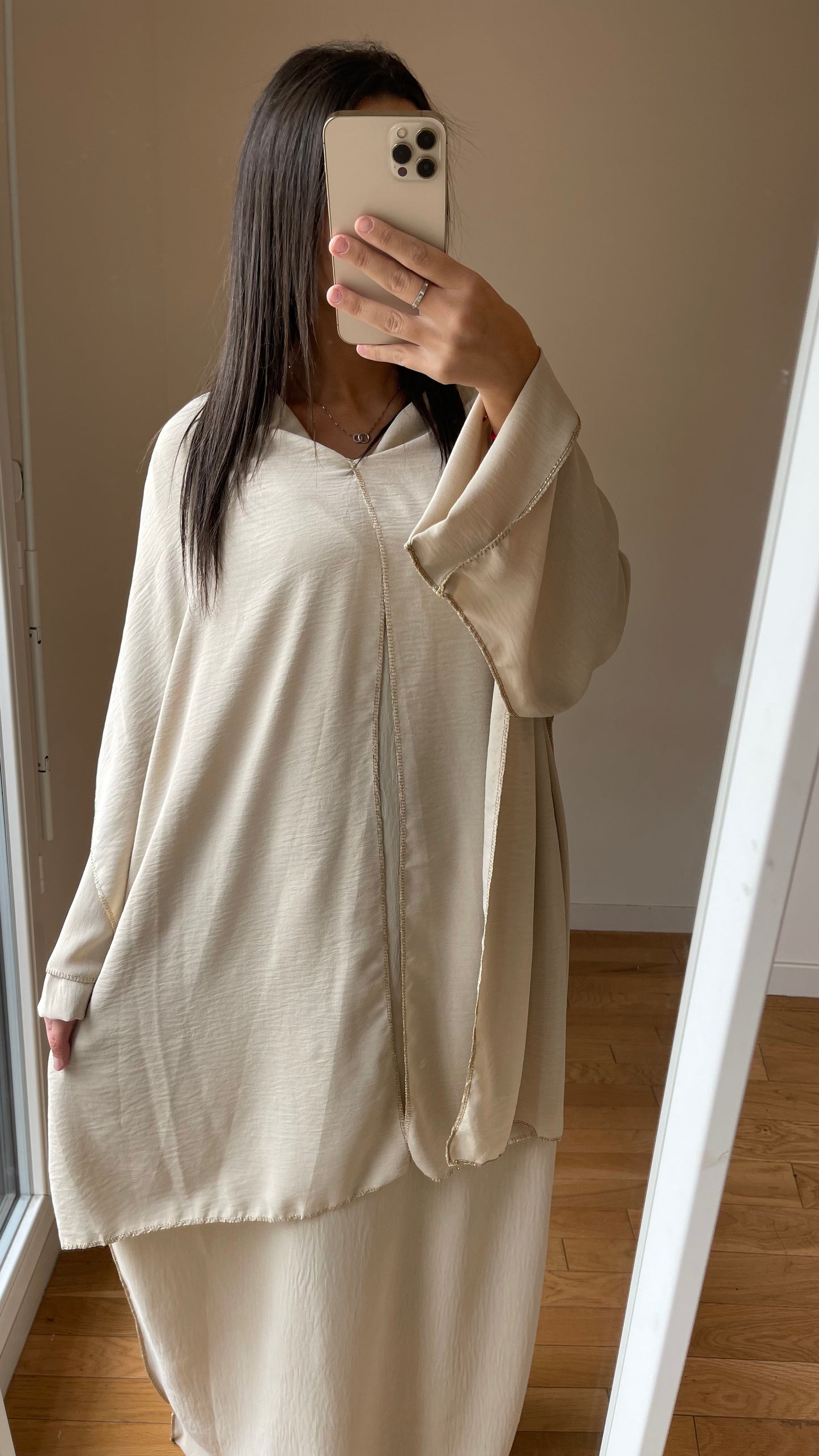 Abaya hijab integré beige
