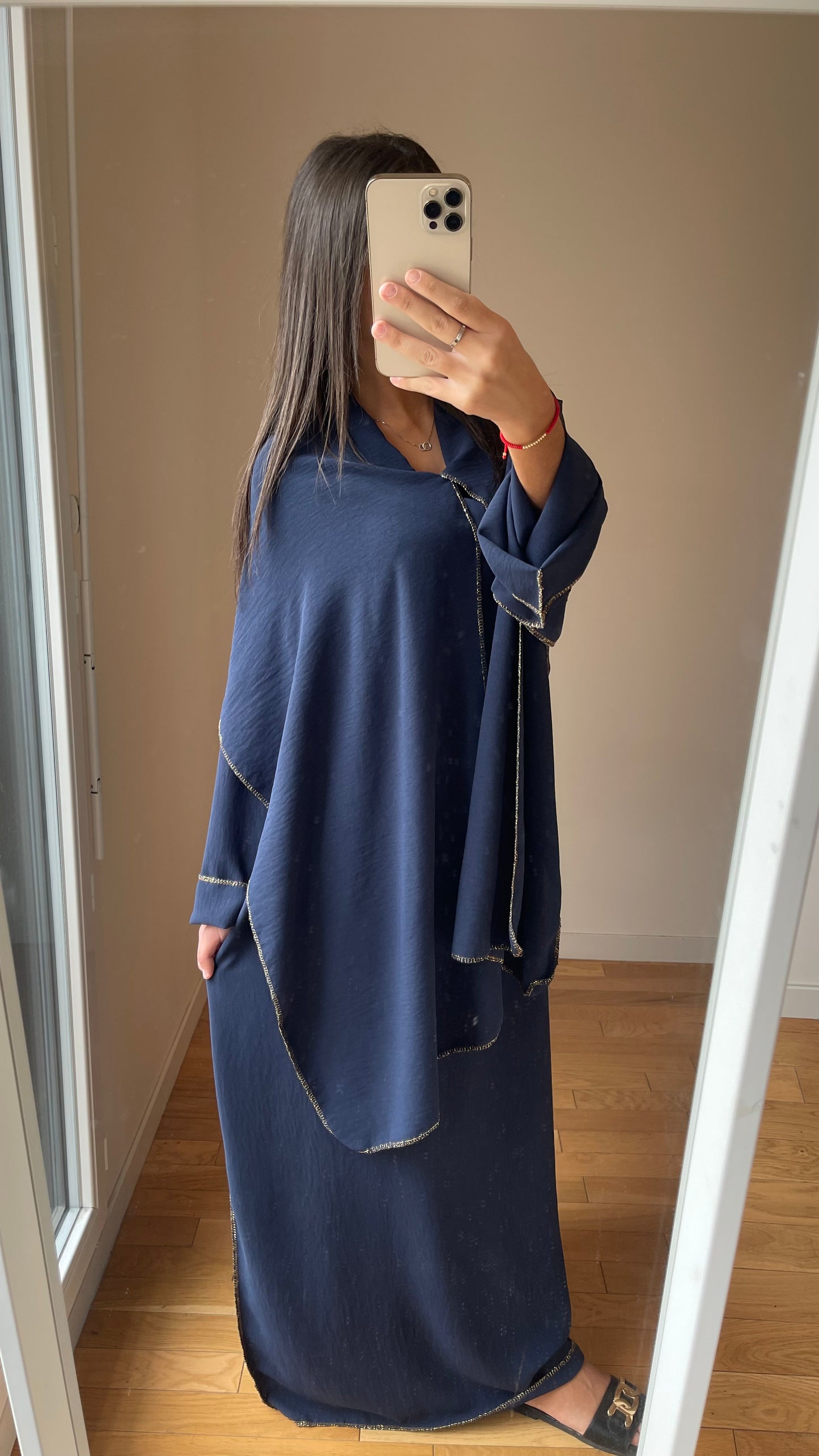 Abaya hijab integré bleu marine