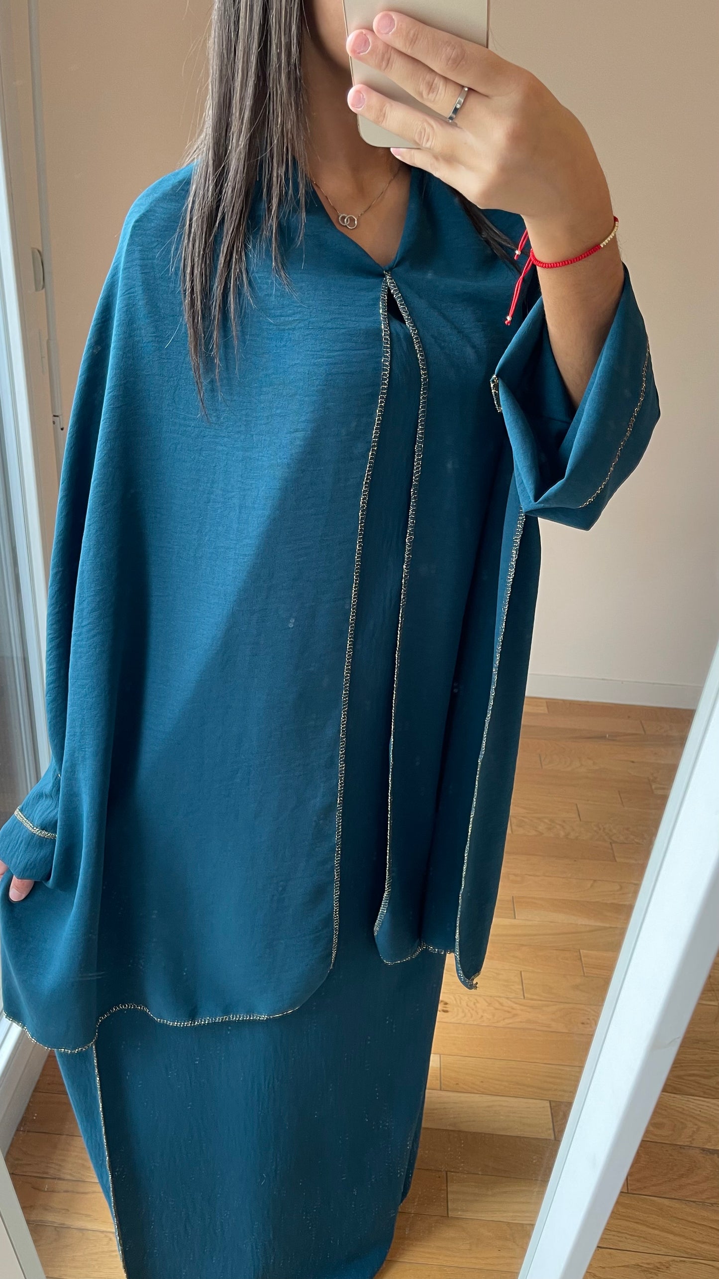 Abaya hijab integré bleu