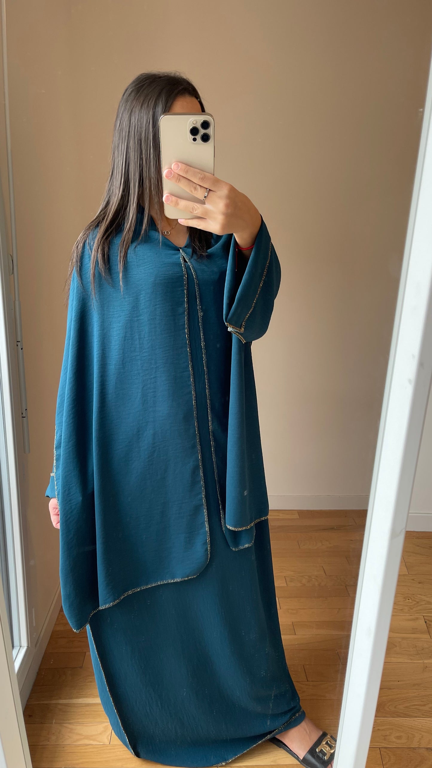 Abaya hijab integré bleu