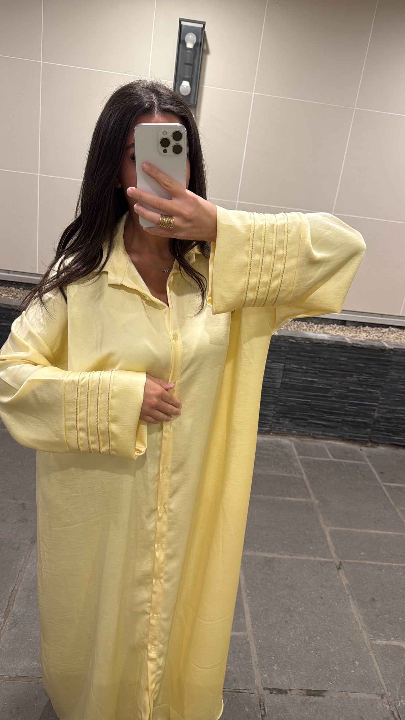 Robe chemise effet satinée jaune