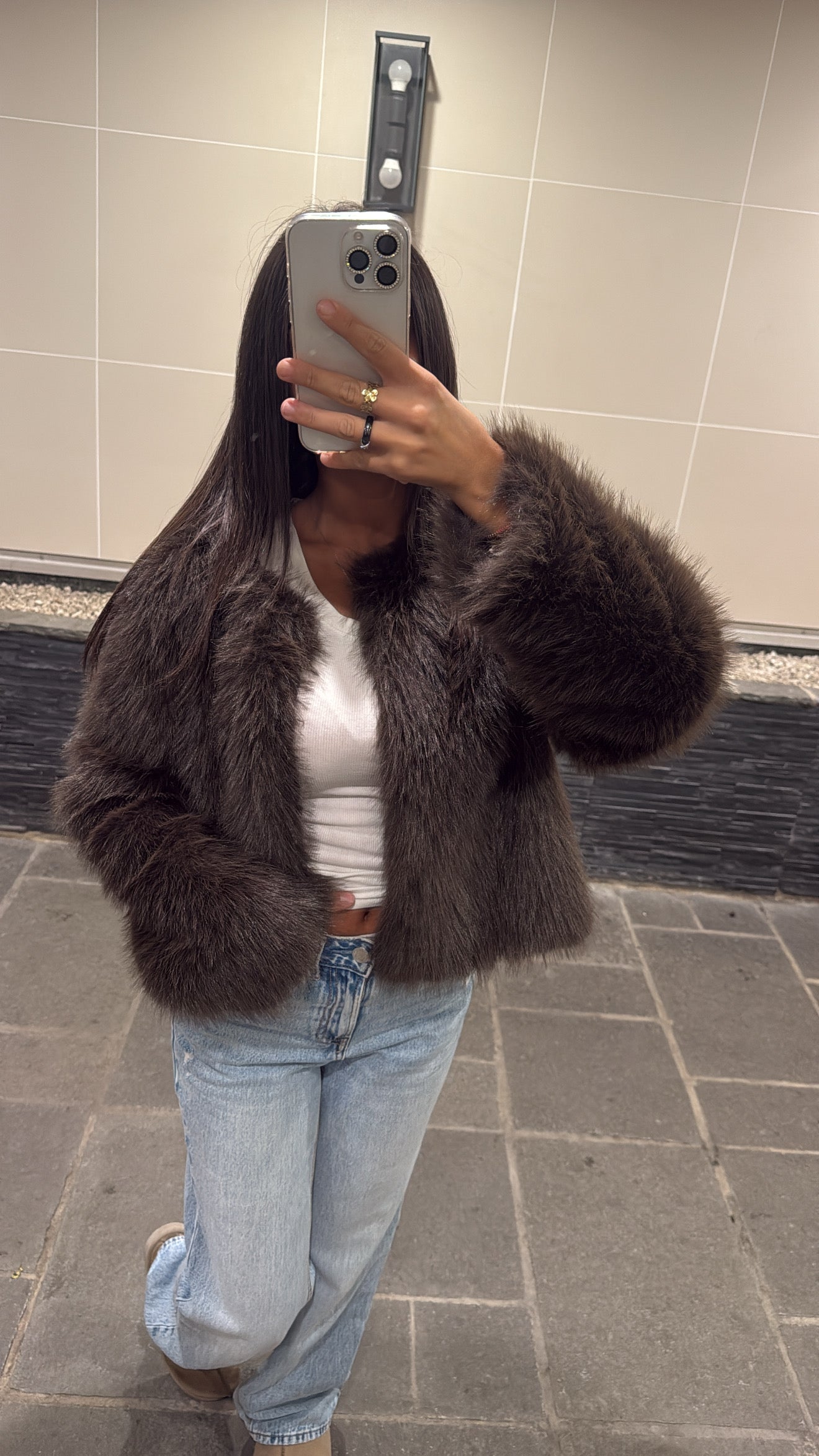 Veste fausse fourrure marron