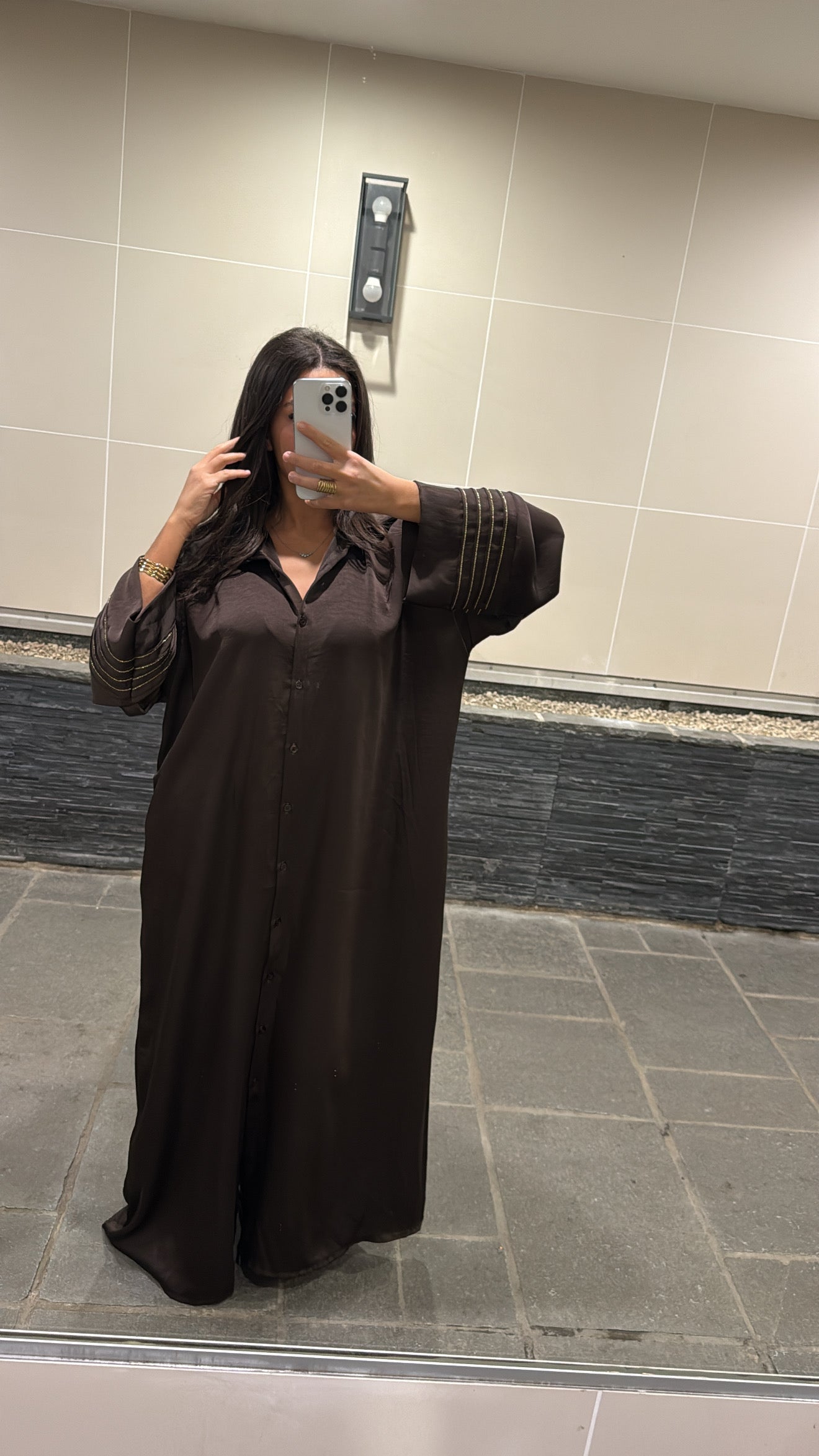 Robe chemise effet satinée marron