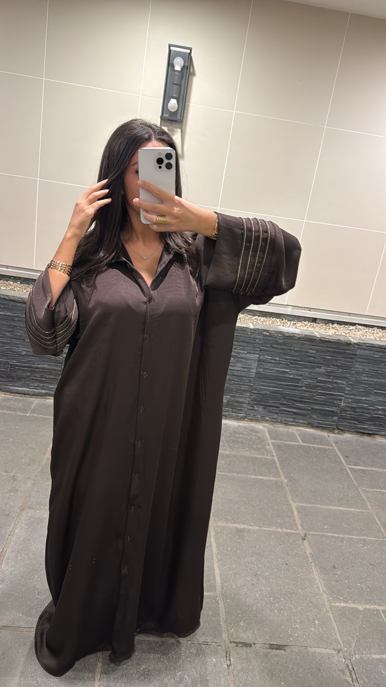 Robe chemise effet satinée marron