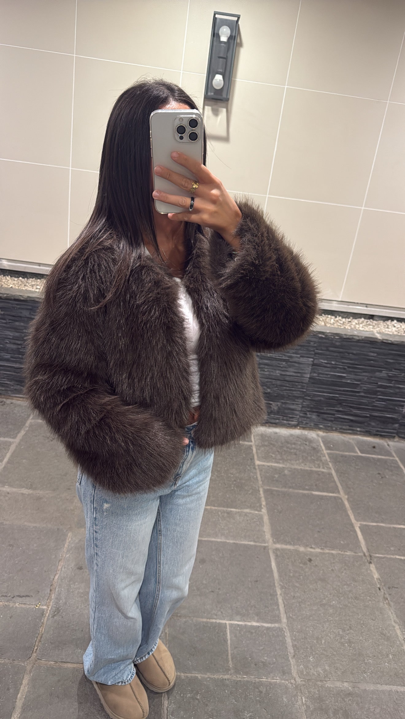 Veste fausse fourrure marron