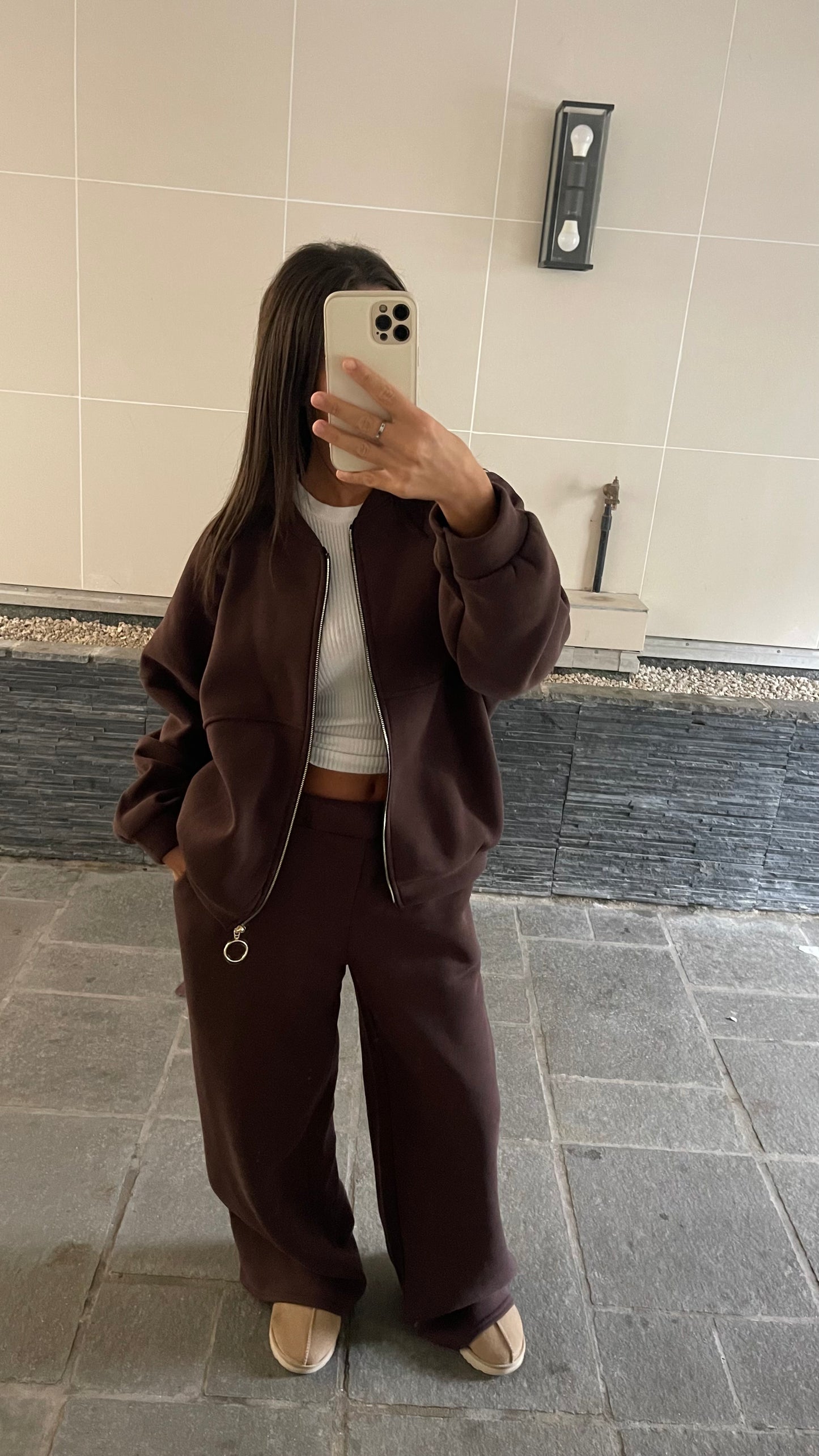 Ensemble jogging chaud marron