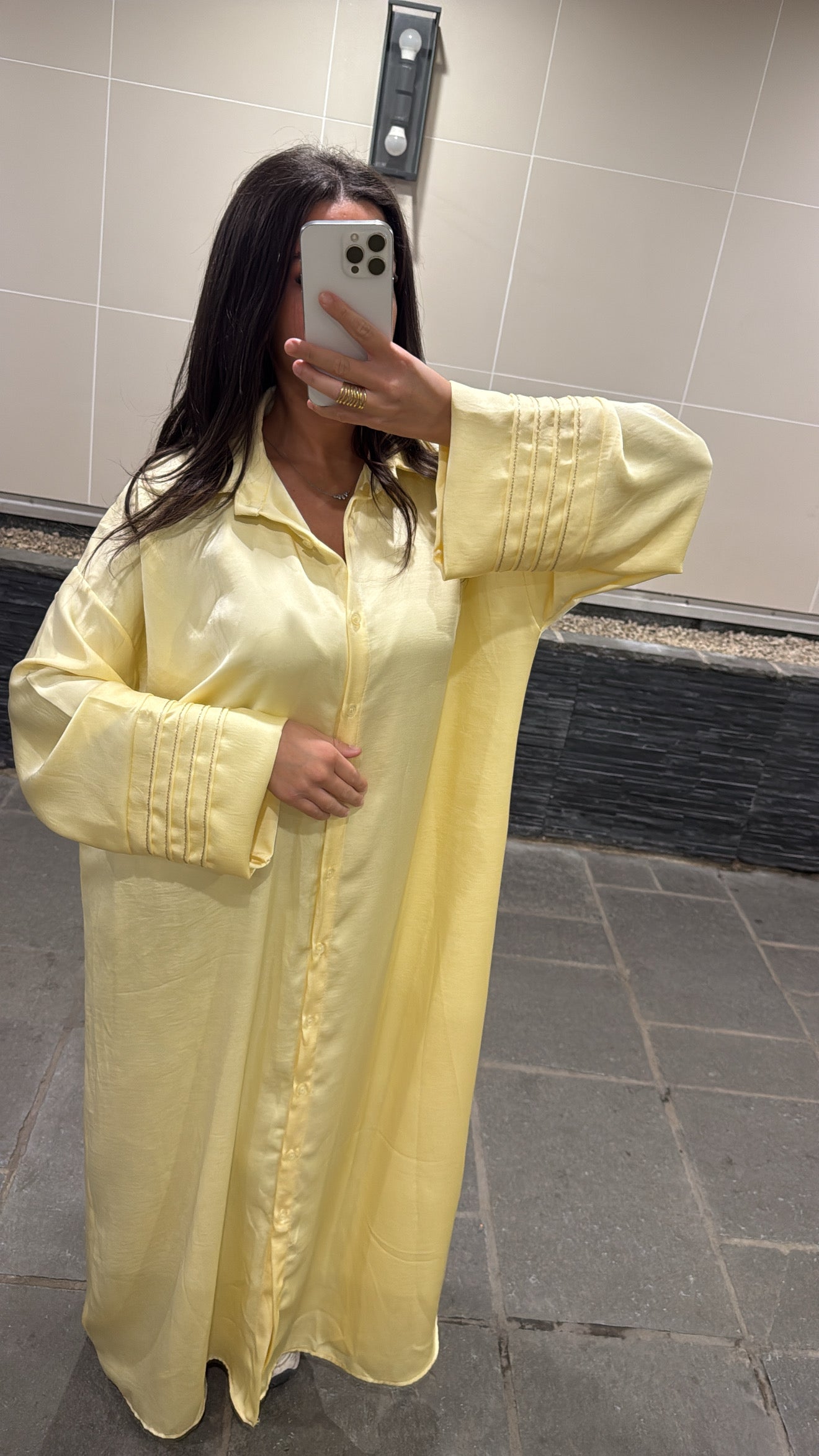 Robe chemise effet satinée jaune