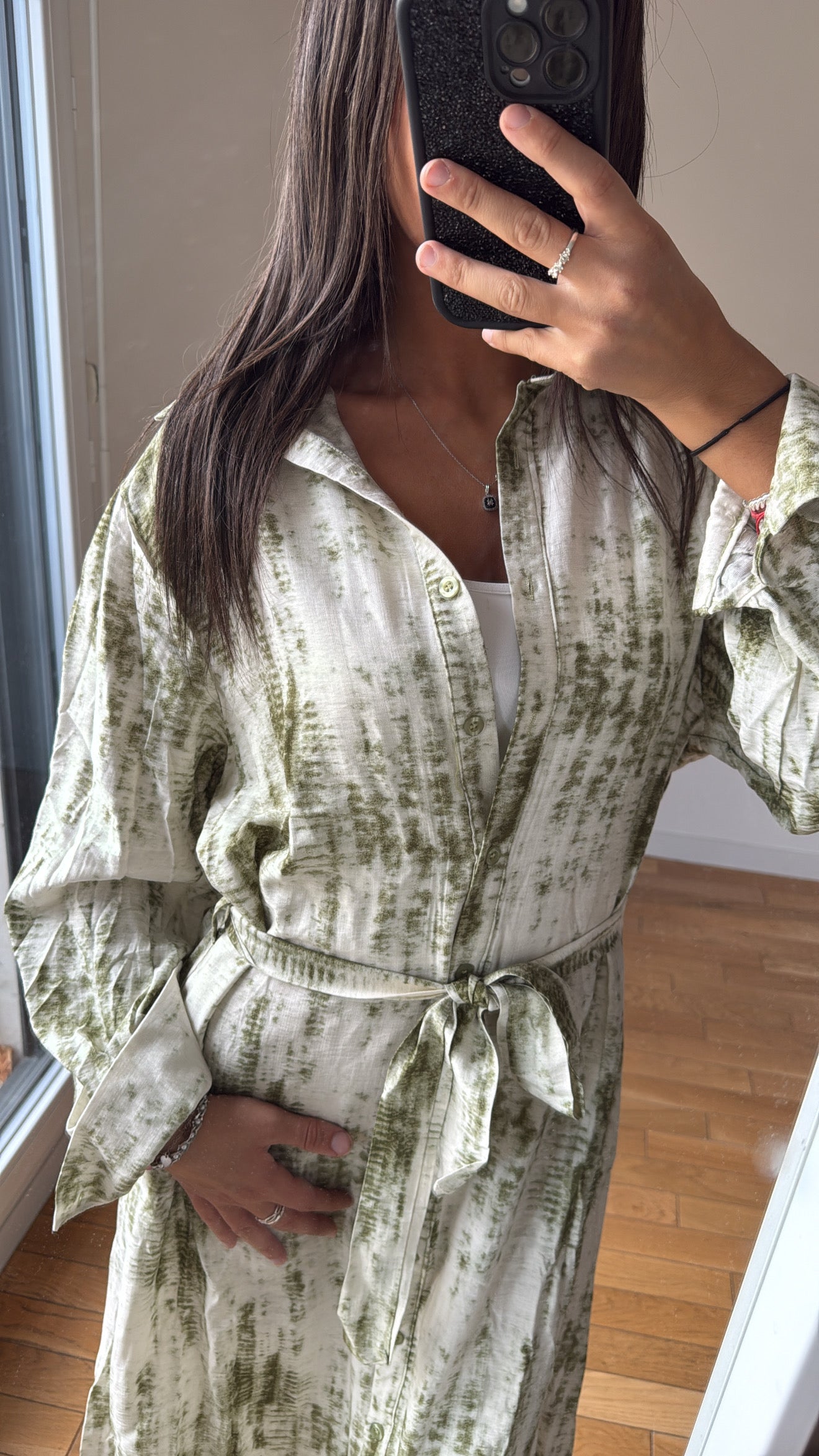 Robe chemise verte kaki