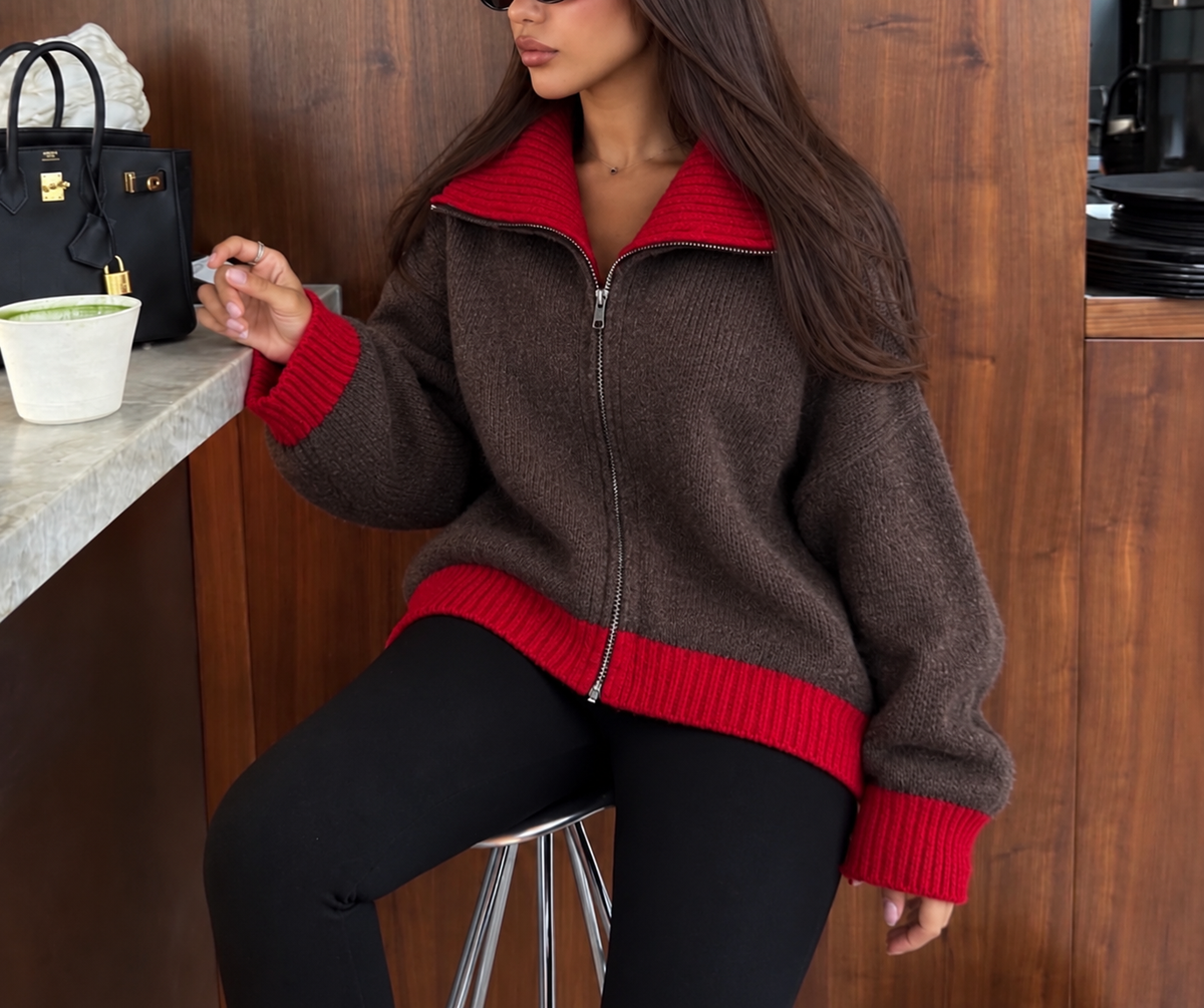 Pull Zahra chocolat /rouge