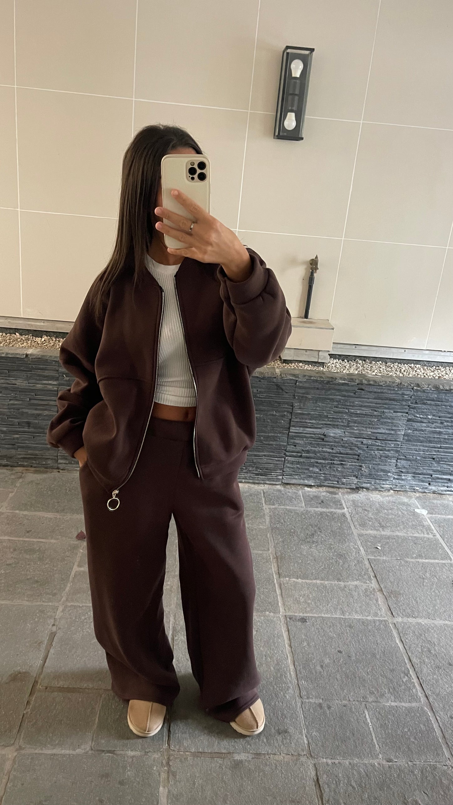 Ensemble jogging chaud marron