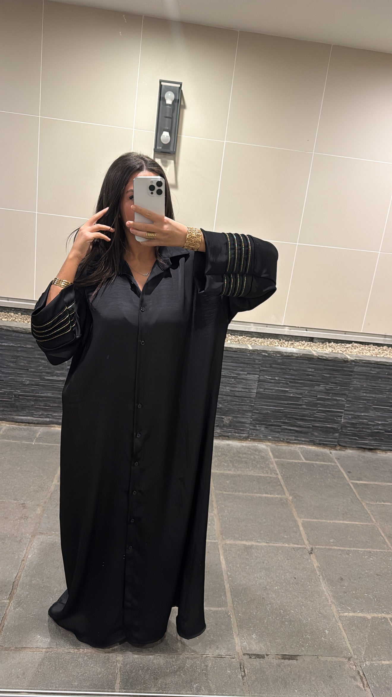 Robe chemise effet satiné noire