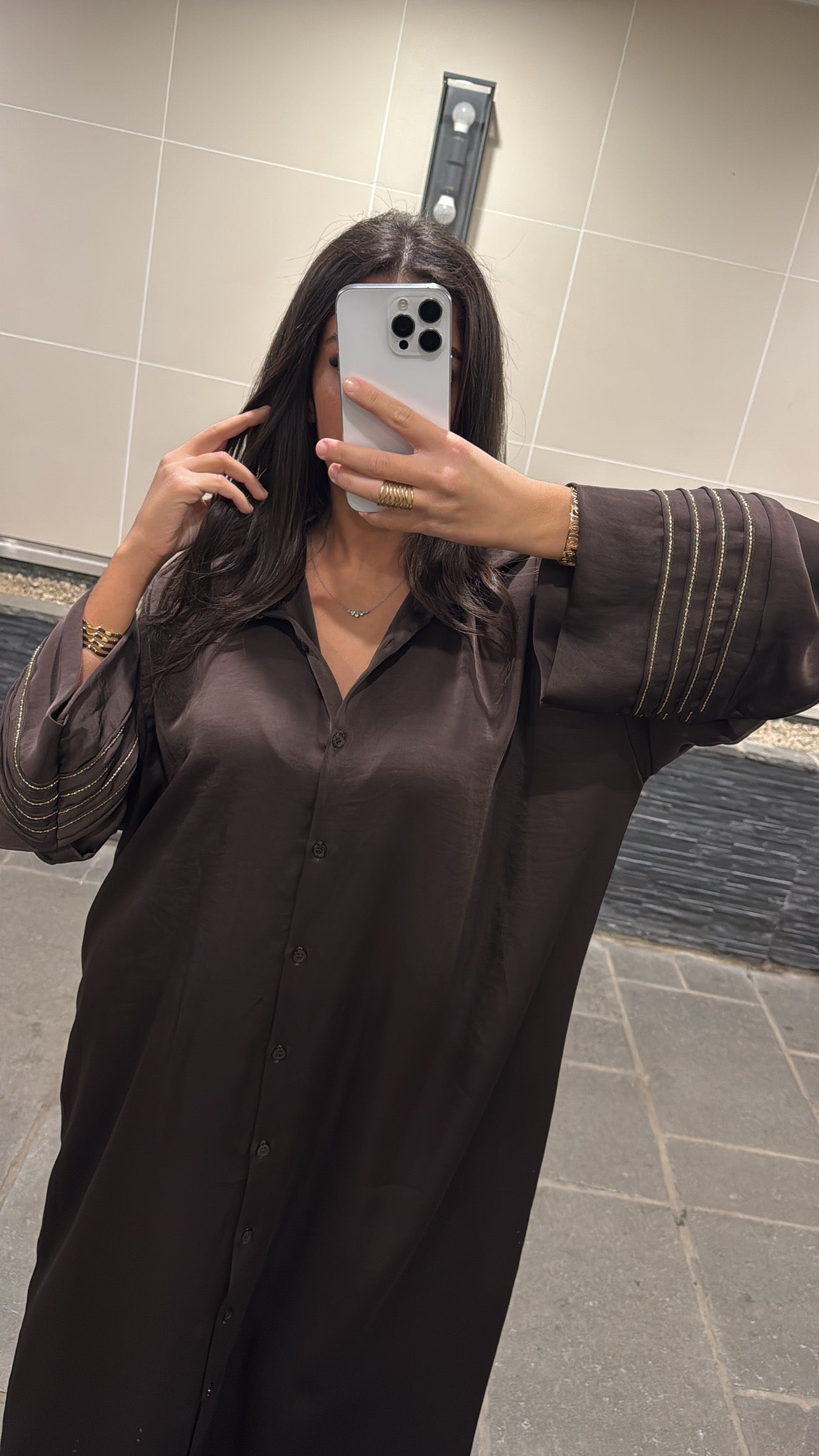 Robe chemise effet satinée marron