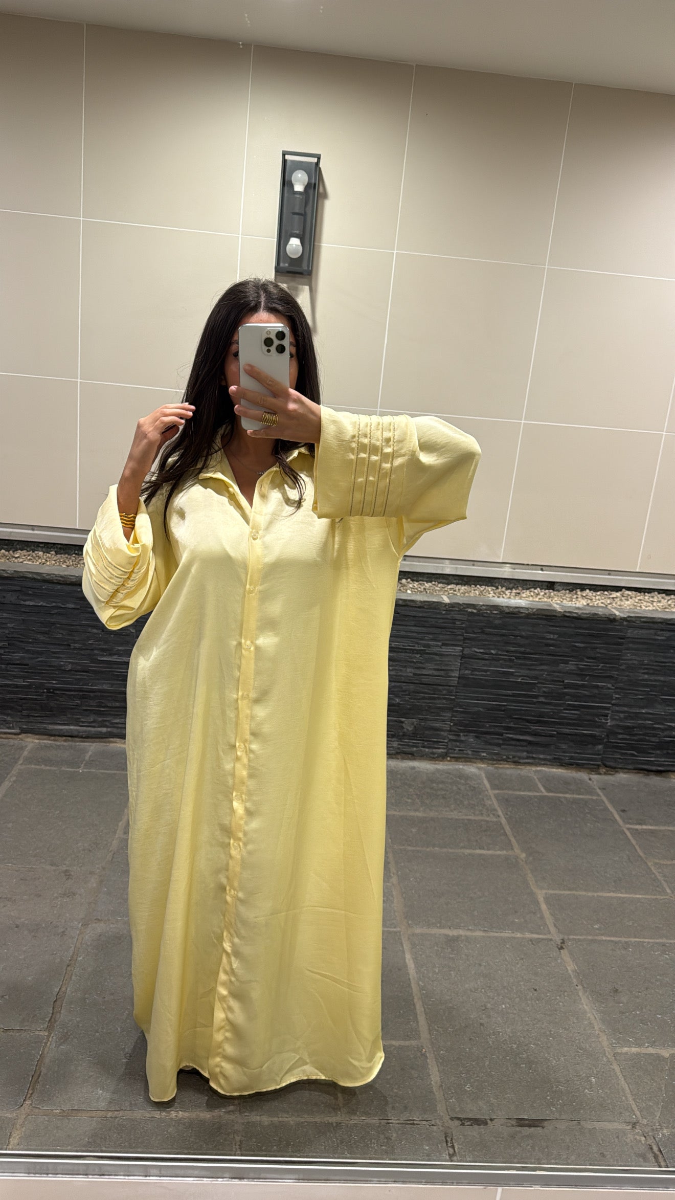 Robe chemise effet satinée jaune