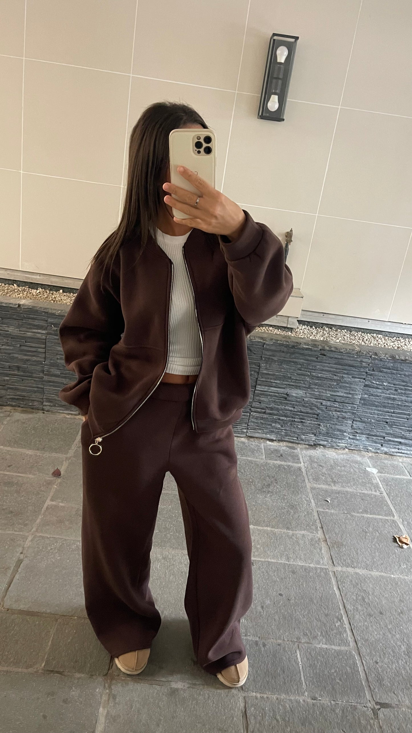 Ensemble jogging chaud marron