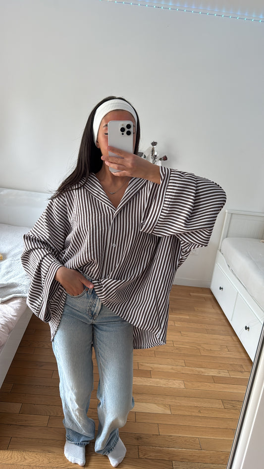 Chemise marron rayures oversize