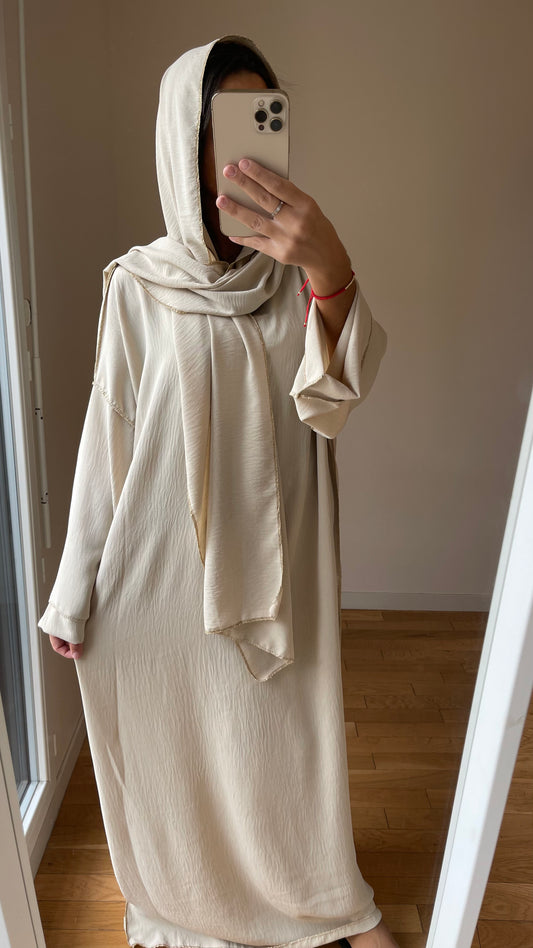 Abaya hijab integré beige