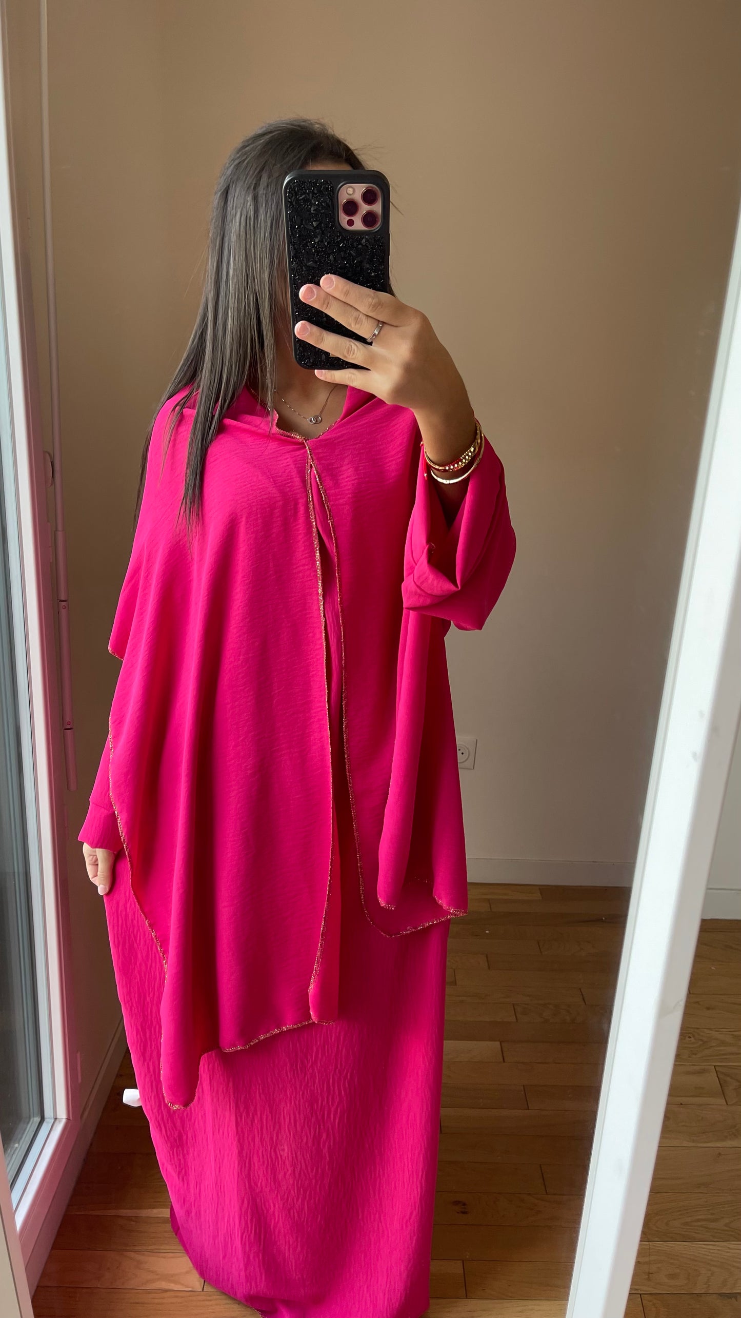 Abaya rose hijab integré