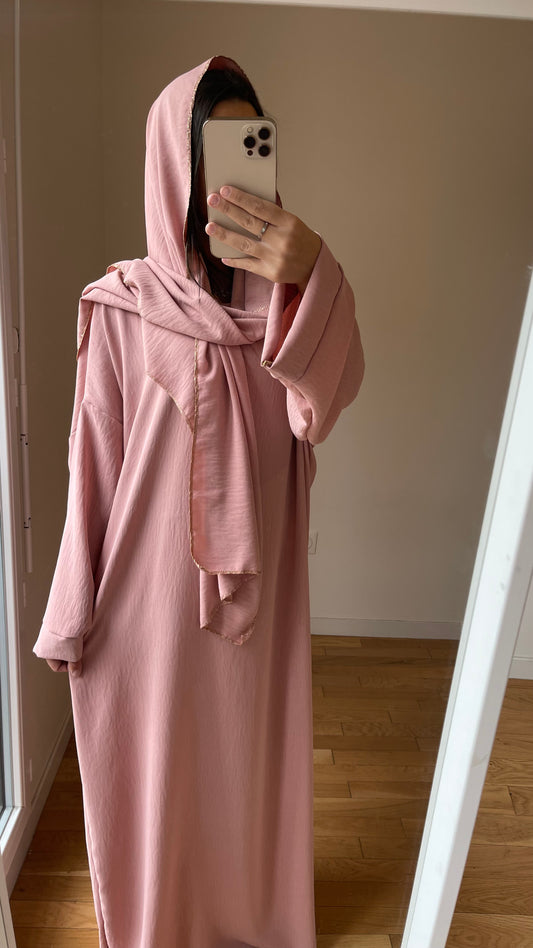 Abaya hijab integré rose