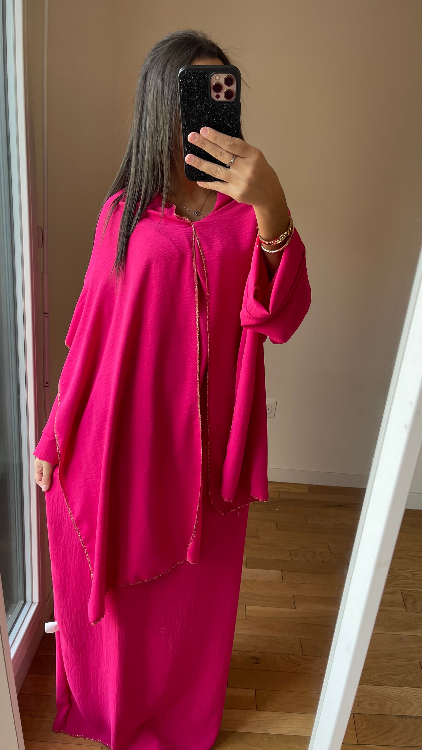 Abaya rose hijab integré