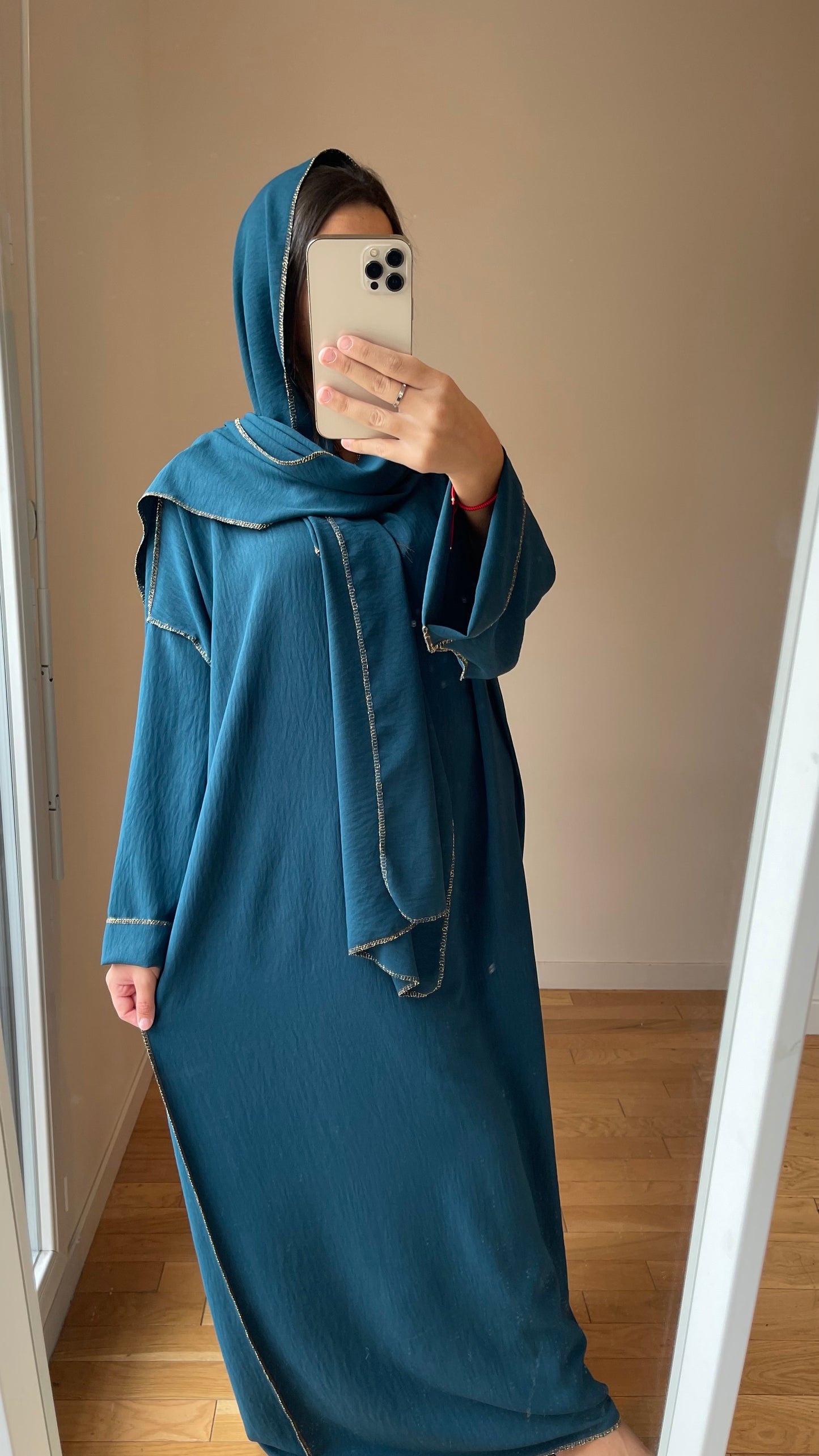 Abaya hijab integré bleu