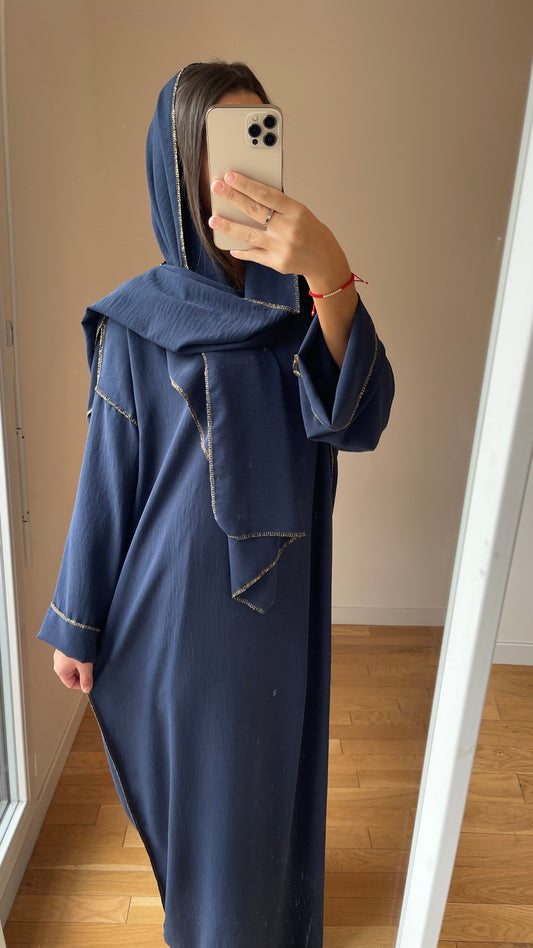 Abaya hijab integré bleu marine